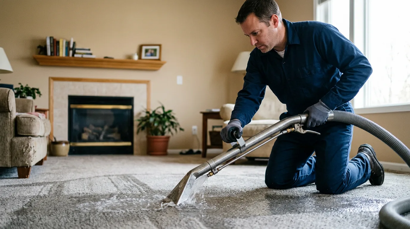 Water damage restoration technician working near Camp Hill, AL